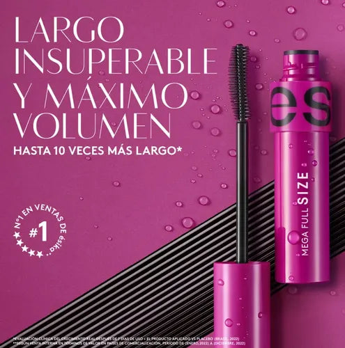 Máscara De Pestañas Mega Full Size Ésika Larga Duración 8g Negro