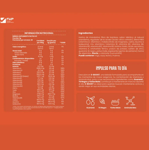 Fwp E-boost Energizante En Sachet, Suplemento Natural Mandarina